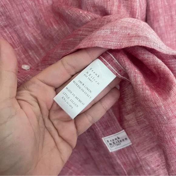 Frank & Eileen Linen Magenta Pink Red Heather Long Sleeve Button Down Eileen Top - Picture 4 of 5